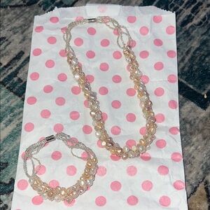 Elegant Real Pearl and bead Necklace and Bracelet Set